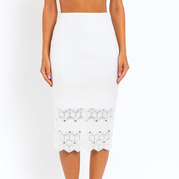 Rebecca Taylor white textured pencil midi skirt size 4 - Picture 1 of 6